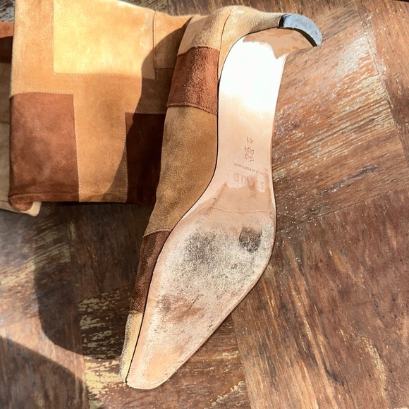 STAUD Wally Patchwork Heeled Boots in Tan and Brown Penny Lane - Picture 8 of 9